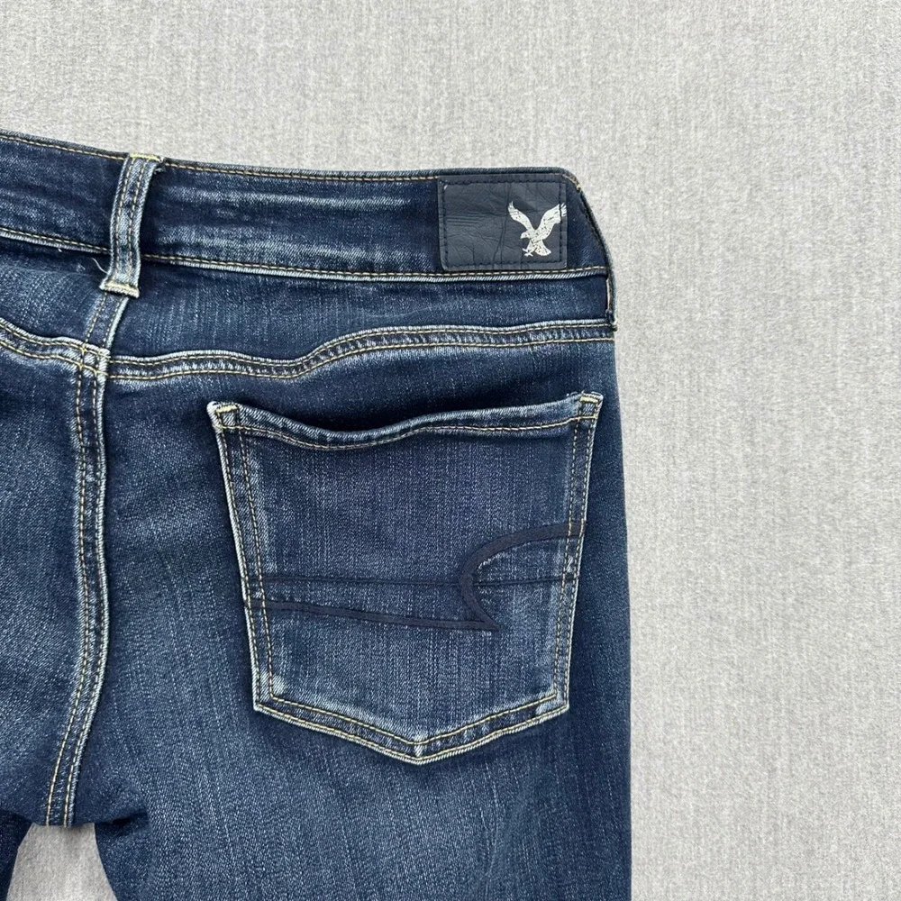American Eagle Jeans Womens 6 Long Blue Super Low Jegging Super Stretch Dark - Picture 5 of 7